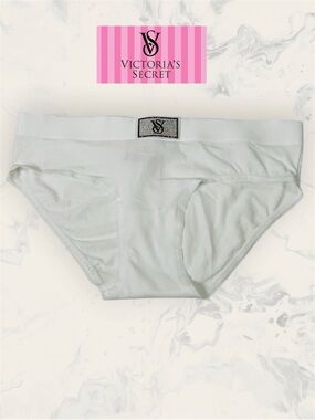 Victoria's Secret Size S White hipster Hiphugger with Rhinestone VS Patch